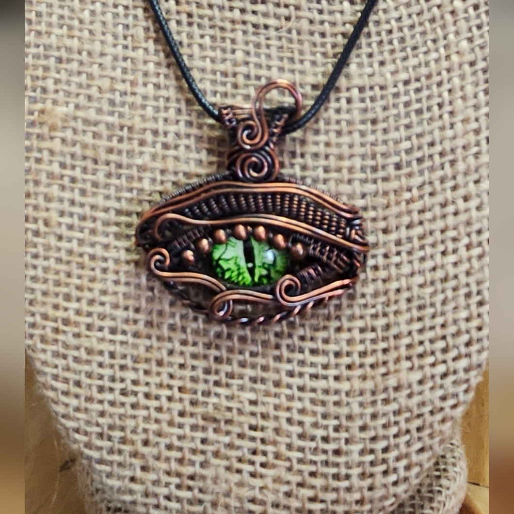 Artisan Handcrafted Copper Wire Wrapped Dragon's Eye Pendant & Necklace